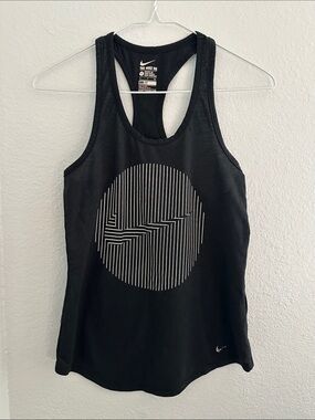 Nike Black Racerback Tank with White Striped Circle Graphic